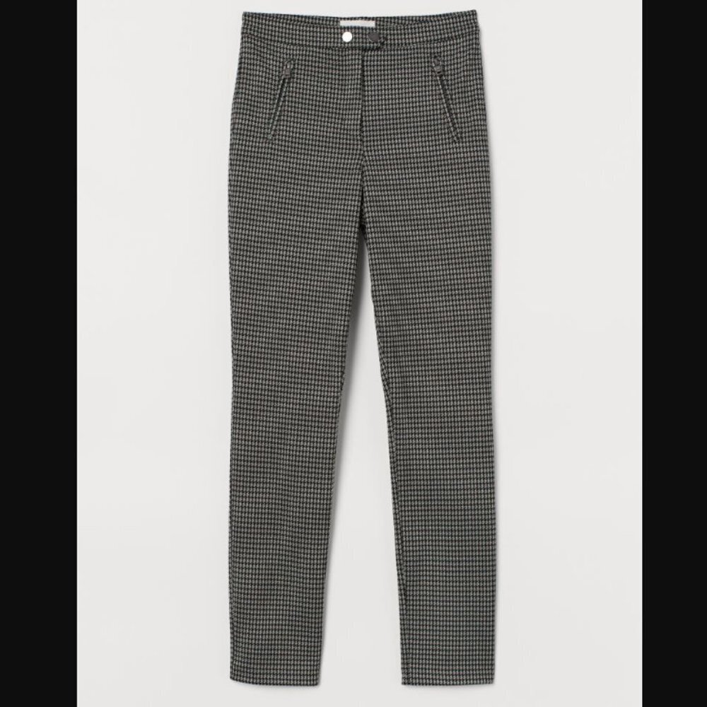 H&M Front Zip Houndstooth Pattern Trouser Pants 8 - Picture 1 of 8
